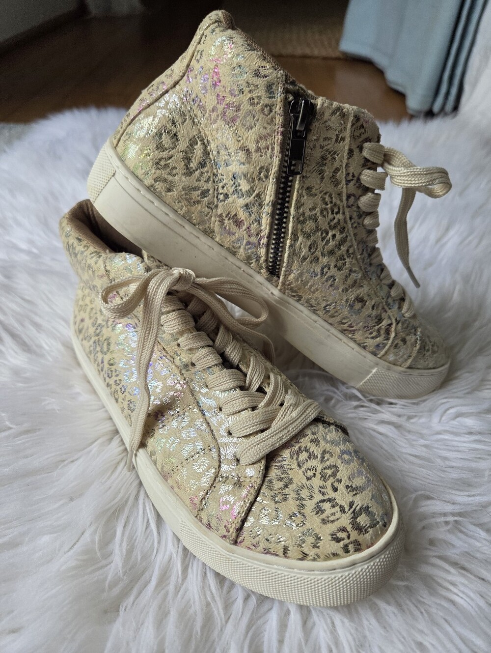 Corkys Hey Girl Imagine High-Top Sneakers | Iridescent Leopard | Size 7